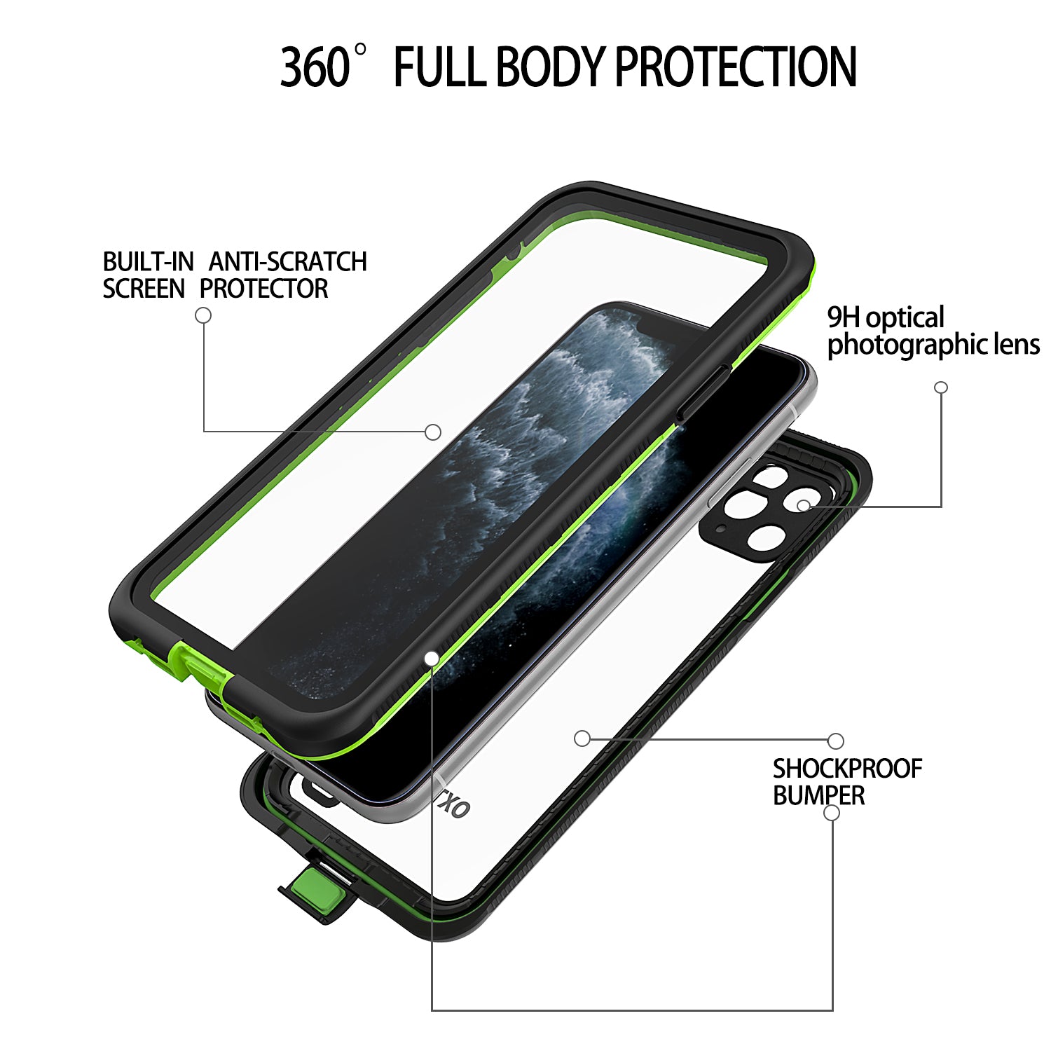 Til iPhone 11 Pro Max undervandsdykning beskyttende etui TPU PC PET IP68 vandtæt telefoncover Til iPhone 11 Pro Max undervandsdykning beskyttende etui TPU PC PET IP68 vandtæt telefoncover